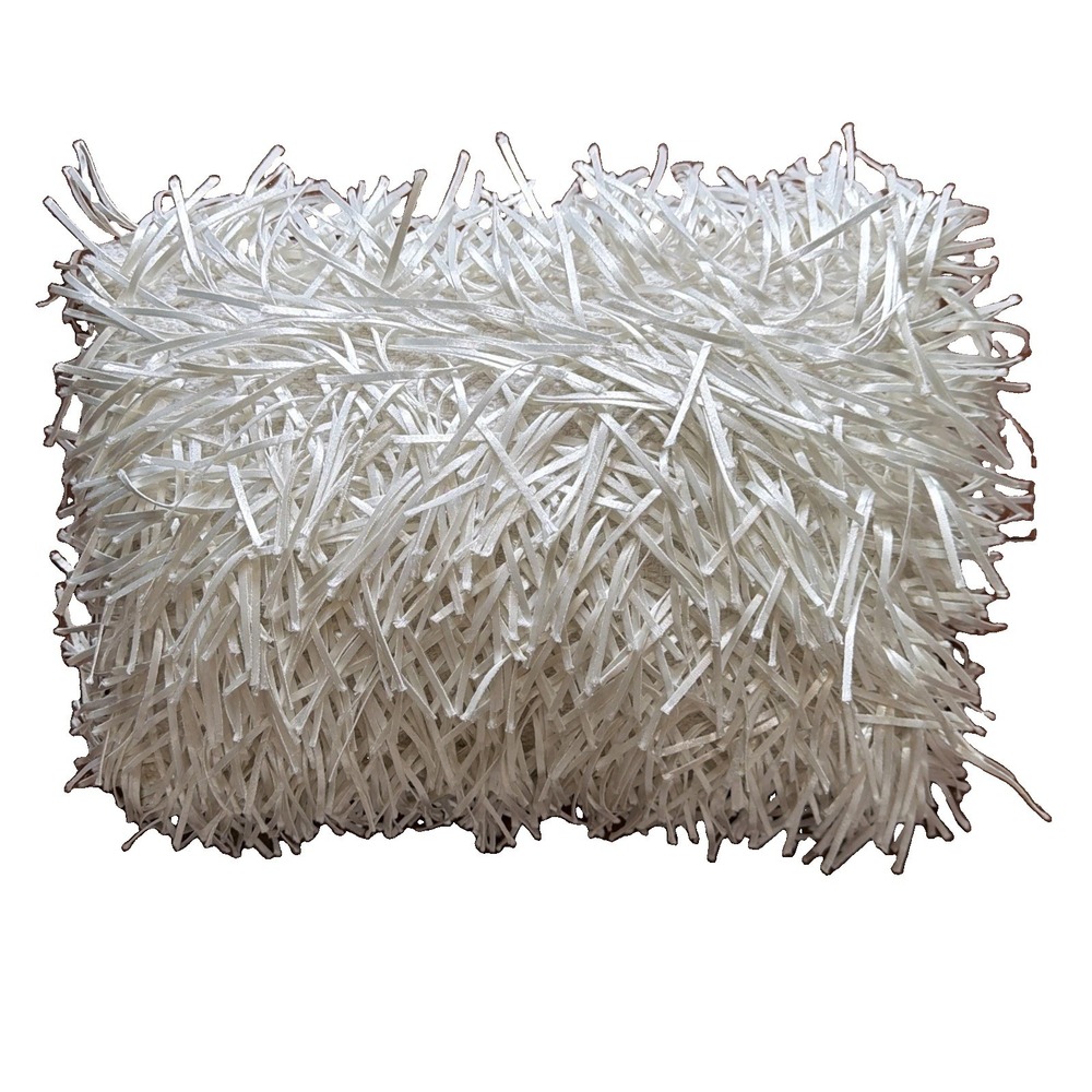 Rectangular Fiesta White Fringe Shaggy Ribbon Noodle Like Throw Pillow 18"x13"